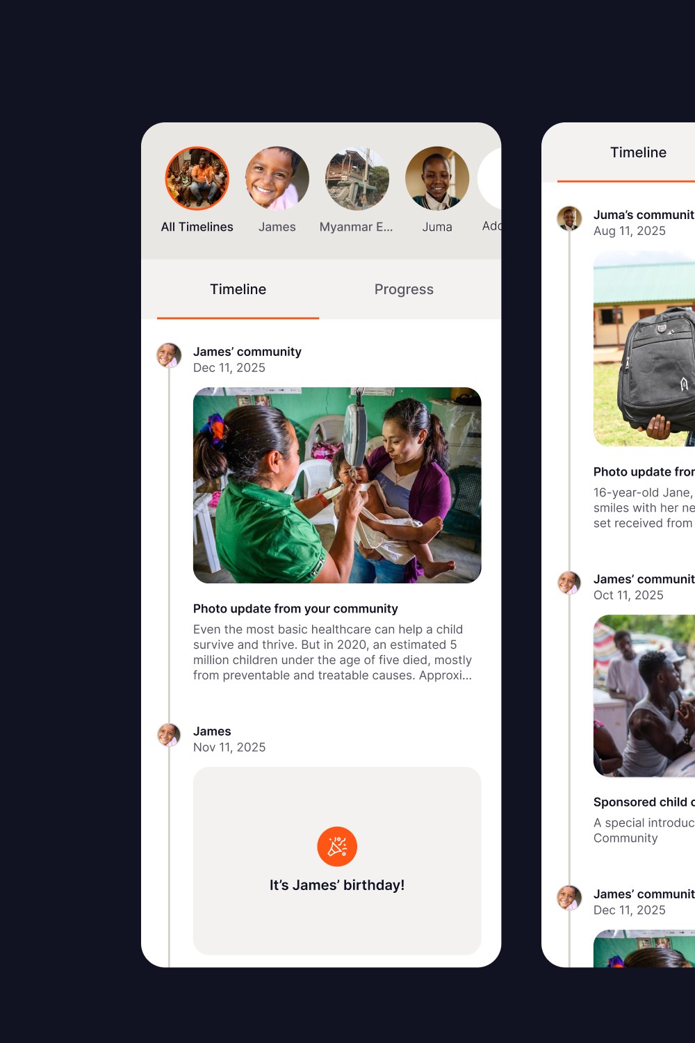 World Vision Canada digital product design screen, image 4 mobile version