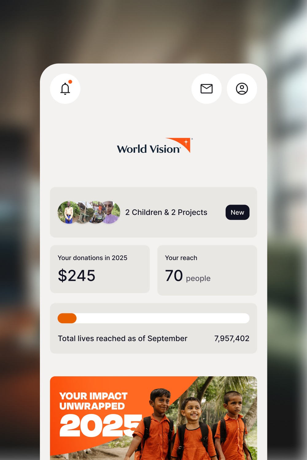 World Vision Canada digital product design screen, image 2 mobile version